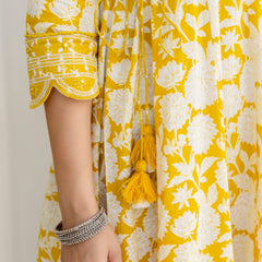 EthniFlair Women Ethnic Motifs Printed Panelled Thread Work Pure Cotton Kurta with Trousers & With Dupatta