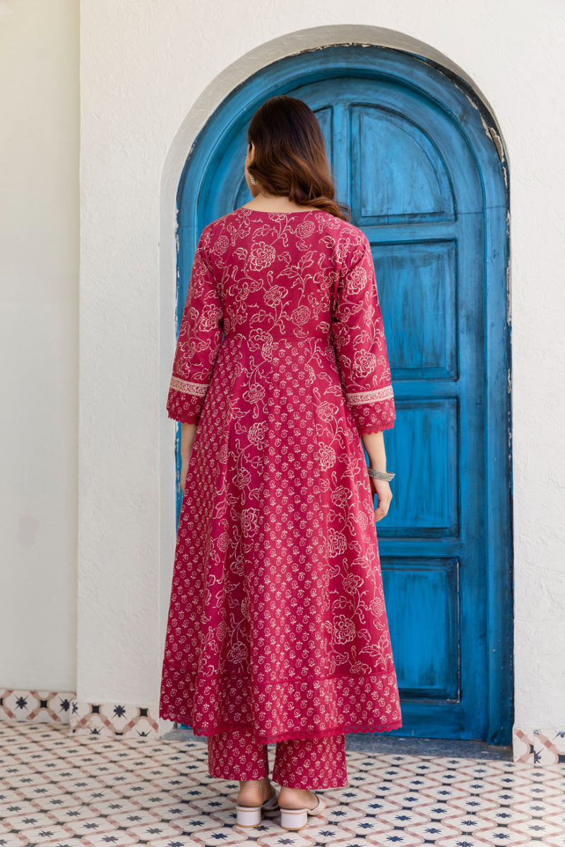 Women Floral Printed Panelled Pure Cotton Kurta with Trousers & Dupatta