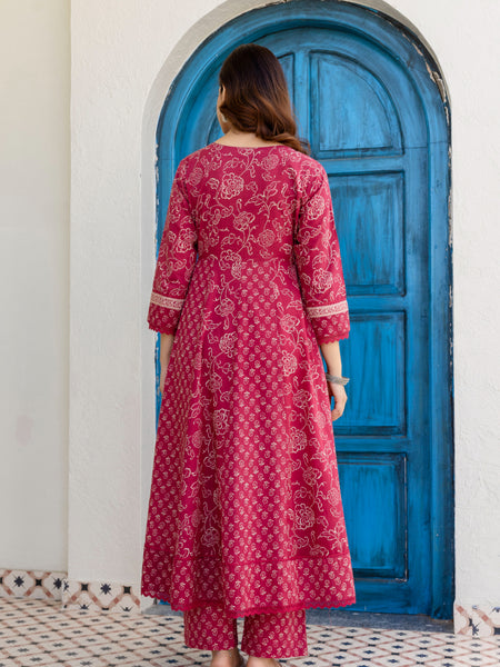 Women Floral Printed Panelled Pure Cotton Kurta with Trousers & Dupatta