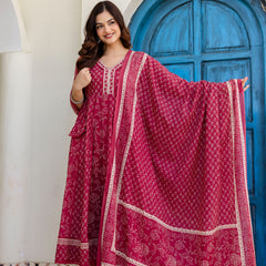 Women Floral Printed Panelled Pure Cotton Kurta with Trousers & Dupatta