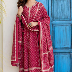 Women Floral Printed Panelled Pure Cotton Kurta with Trousers & Dupatta