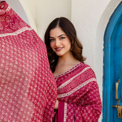 Women Floral Printed Panelled Pure Cotton Kurta with Trousers & Dupatta
