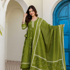 Women Floral Printed Panelled Pure Cotton Kurta with Trousers & Dupatta