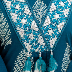 EthniFlair Women Ethnic Motifs Printed Panelled Thread Work Pure Cotton Kurta with Trousers & With Dupatta