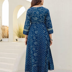 EthniFlair Women Floral Printed Panelled Sequinned Pure Cotton Kurta with Trousers & With Dupatta