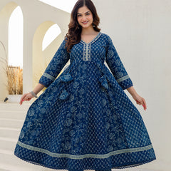 EthniFlair Women Floral Printed Panelled Sequinned Pure Cotton Kurta with Trousers & With Dupatta