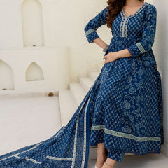 EthniFlair Women Floral Printed Panelled Sequinned Pure Cotton Kurta with Trousers & With Dupatta