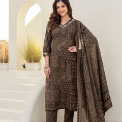 Cotton yoke embroidery straight Kurta Pants & Dupatta Set
