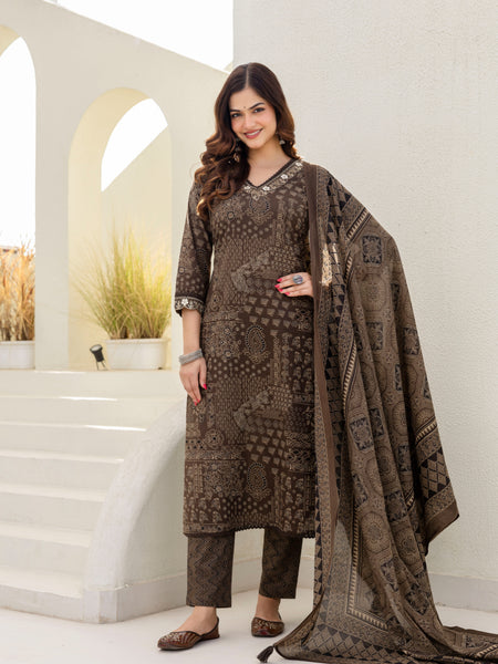 Cotton yoke embroidery straight Kurta Pants & Dupatta Set