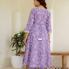 EthniFlair Floral Printed Empire Aari Work Kurta with Pyjamas & Dupatta