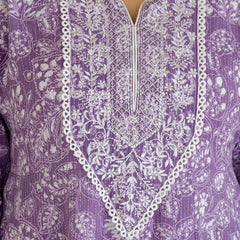 EthniFlair Floral Printed Empire Aari Work Kurta with Pyjamas & Dupatta