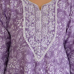 EthniFlair Floral Printed Empire Aari Work Kurta with Pyjamas & Dupatta