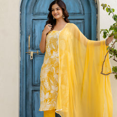 EthniFlair Floral Printed Sleeveless Straight Kurta With Trousers & Dupatta