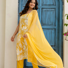 EthniFlair Floral Printed Sleeveless Straight Kurta With Trousers & Dupatta