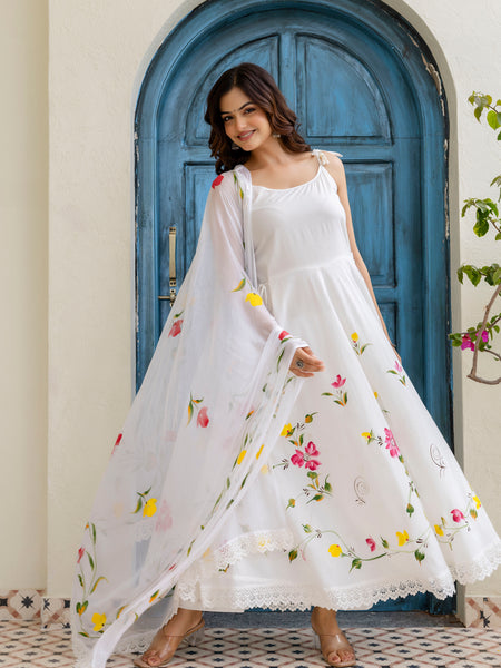 EthniFlair Floral Empire Phulkari Kurta & Palazzos With Dupatta