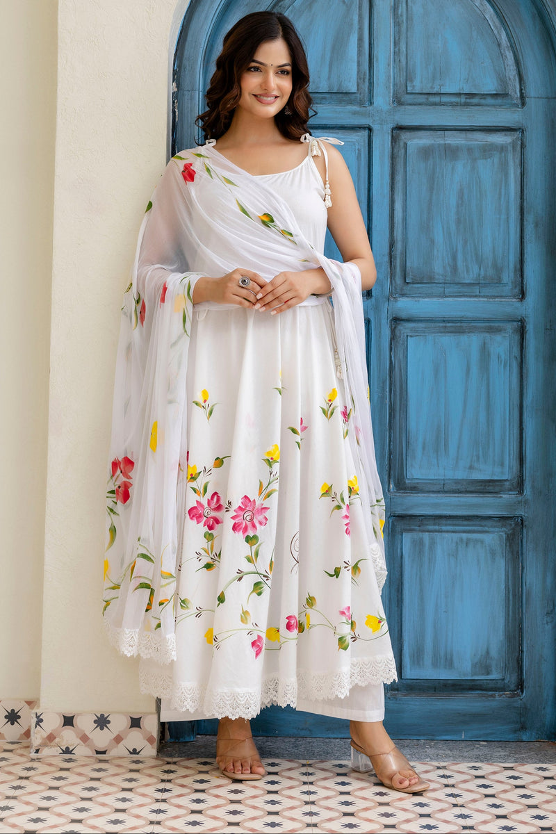 EthniFlair Floral Empire Phulkari Kurta & Palazzos With Dupatta