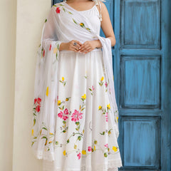 EthniFlair Floral Empire Phulkari Kurta & Palazzos With Dupatta