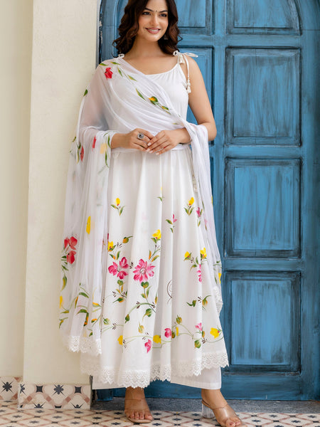 EthniFlair Floral Empire Phulkari Kurta & Palazzos With Dupatta