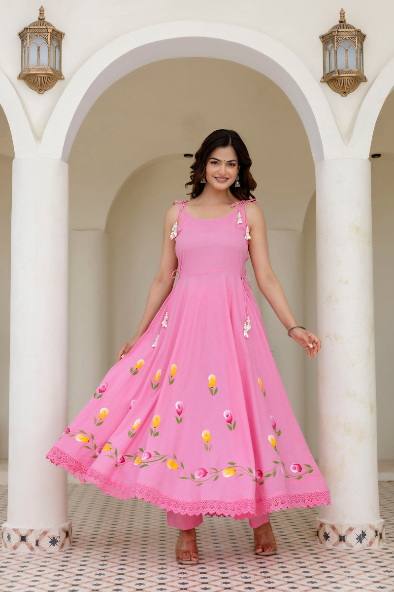 EthniFlair Floral Empire Phulkari Kurta & Palazzos With Dupatta