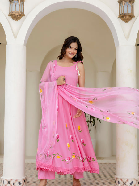 EthniFlair Floral Empire Phulkari Kurta & Palazzos With Dupatta