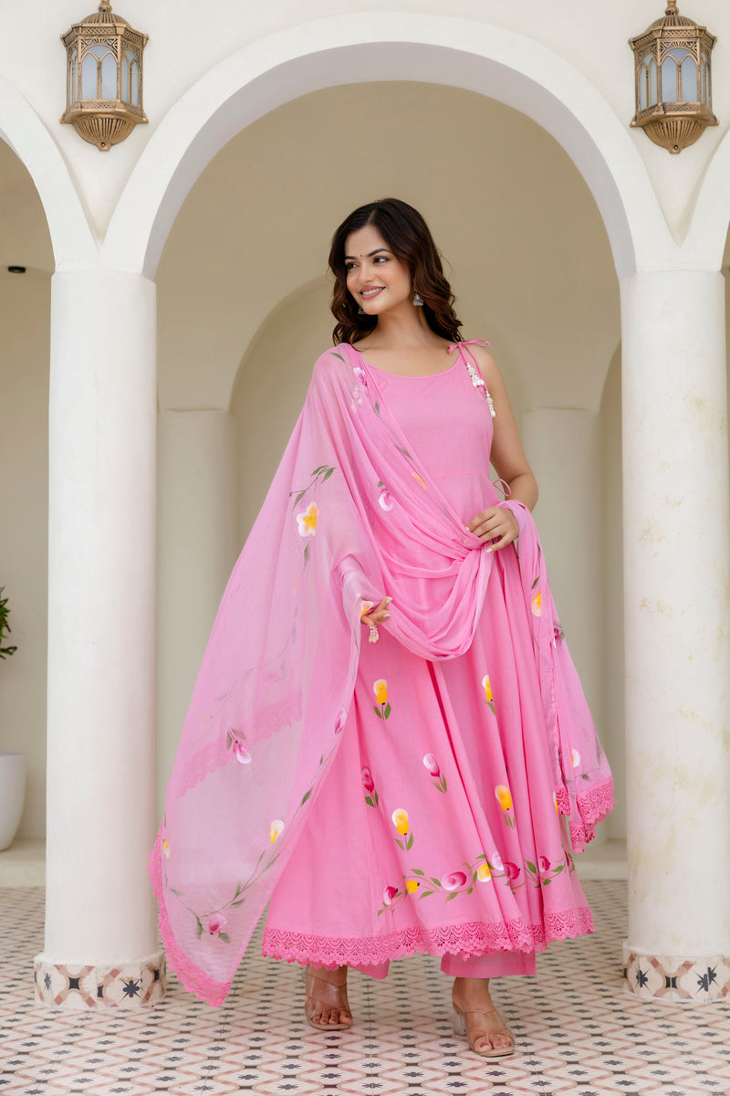 EthniFlair Floral Empire Phulkari Kurta & Palazzos With Dupatta