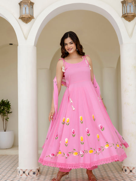 EthniFlair Floral Empire Phulkari Kurta & Palazzos With Dupatta