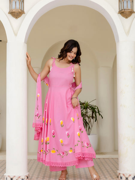 EthniFlair Floral Empire Phulkari Kurta & Palazzos With Dupatta