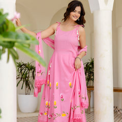 EthniFlair Floral Empire Phulkari Kurta & Palazzos With Dupatta