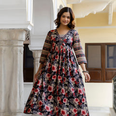 EthniFlair Floral Printed Empire Kurta with Trousers & Dupatta