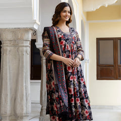 EthniFlair Floral Printed Empire Kurta with Trousers & Dupatta