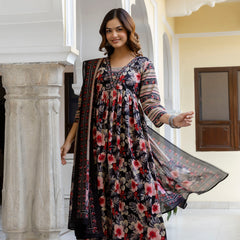 EthniFlair Floral Printed Empire Kurta with Trousers & Dupatta