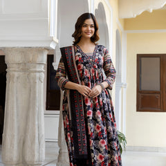 EthniFlair Floral Printed Empire Kurta with Trousers & Dupatta