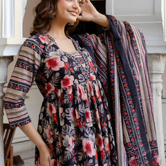 EthniFlair Floral Printed Empire Kurta with Trousers & Dupatta