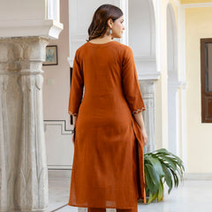 EthniFlair Ethnic Motifs Embroidered Pleated Aari Work Kurta Set