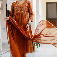 EthniFlair Ethnic Motifs Embroidered Pleated Aari Work Kurta Set