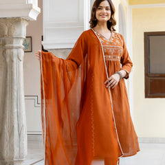 EthniFlair Ethnic Motifs Embroidered Pleated Aari Work Kurta Set