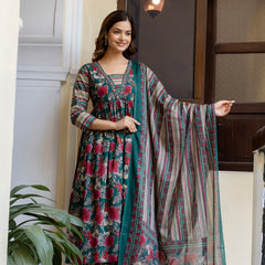 EthniFlair Floral Printed Empire Kurta with Trousers & Dupatta