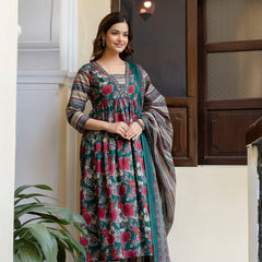 EthniFlair Floral Printed Empire Kurta with Trousers & Dupatta