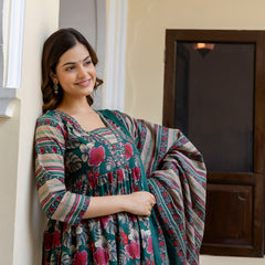 EthniFlair Floral Printed Empire Kurta with Trousers & Dupatta