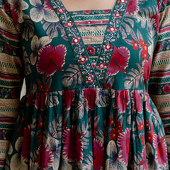 EthniFlair Floral Printed Empire Kurta with Trousers & Dupatta