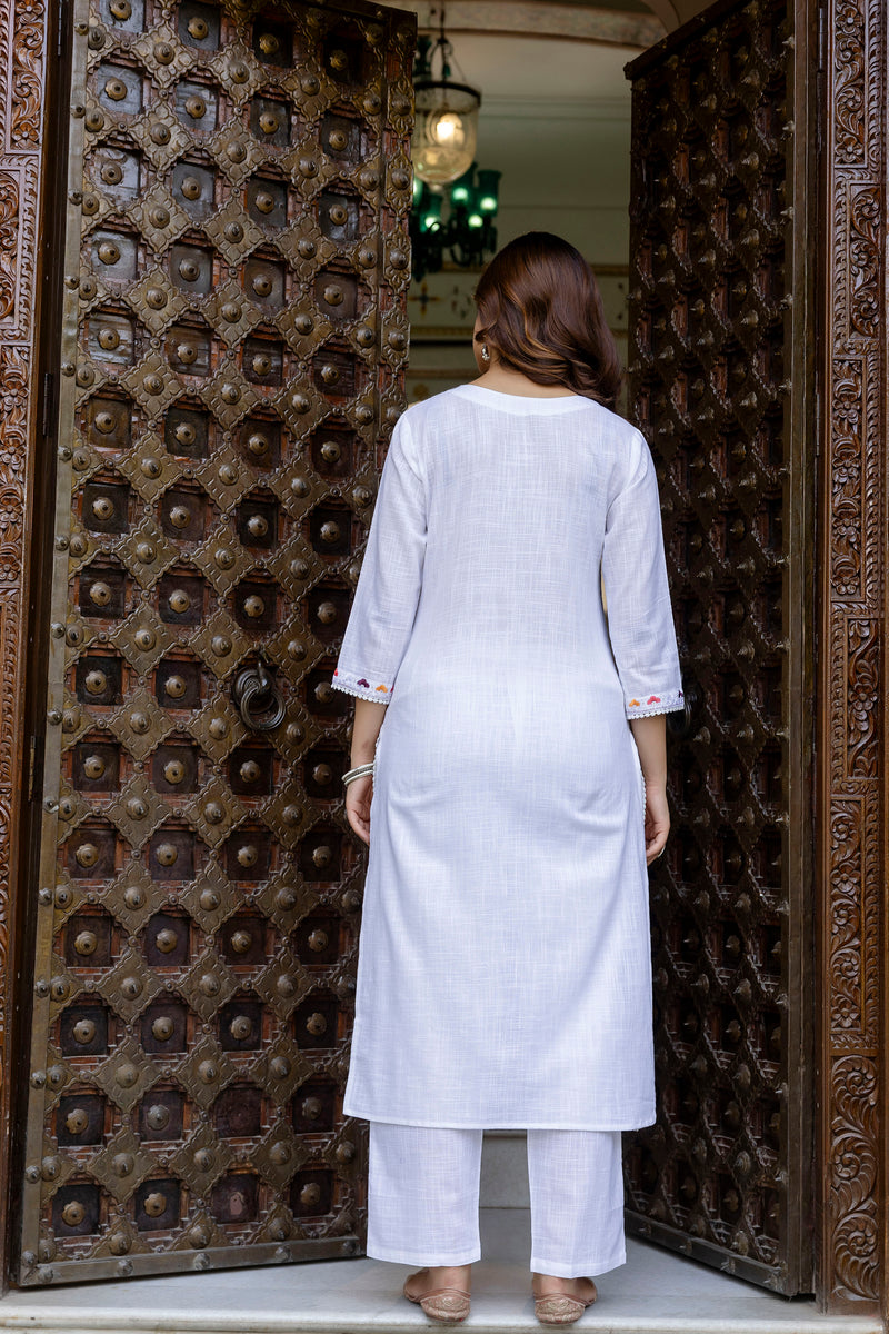 EthniFlair Embroidered Notch Neck Straight Kurta With Trousers & Dupatta