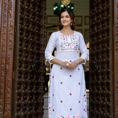 EthniFlair Embroidered Notch Neck Straight Kurta With Trousers & Dupatta