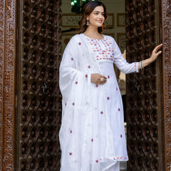 EthniFlair Embroidered Notch Neck Straight Kurta With Trousers & Dupatta