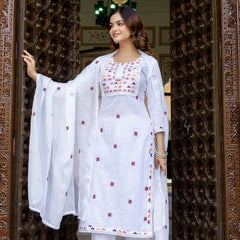 EthniFlair Embroidered Notch Neck Straight Kurta With Trousers & Dupatta