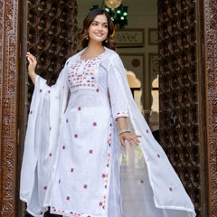 EthniFlair Embroidered Notch Neck Straight Kurta With Trousers & Dupatta