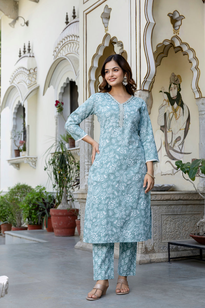 EthniFlair Floral Yoke Design Aari Work Kurta with Pyjamas & Dupatta