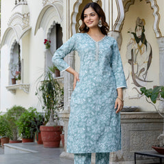 EthniFlair Floral Yoke Design Aari Work Kurta with Pyjamas & Dupatta