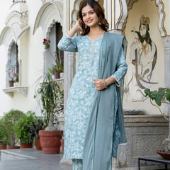EthniFlair Floral Yoke Design Aari Work Kurta with Pyjamas & Dupatta