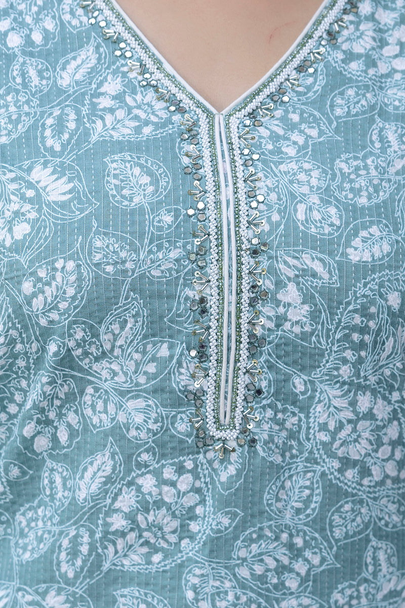 EthniFlair Floral Yoke Design Aari Work Kurta with Pyjamas & Dupatta