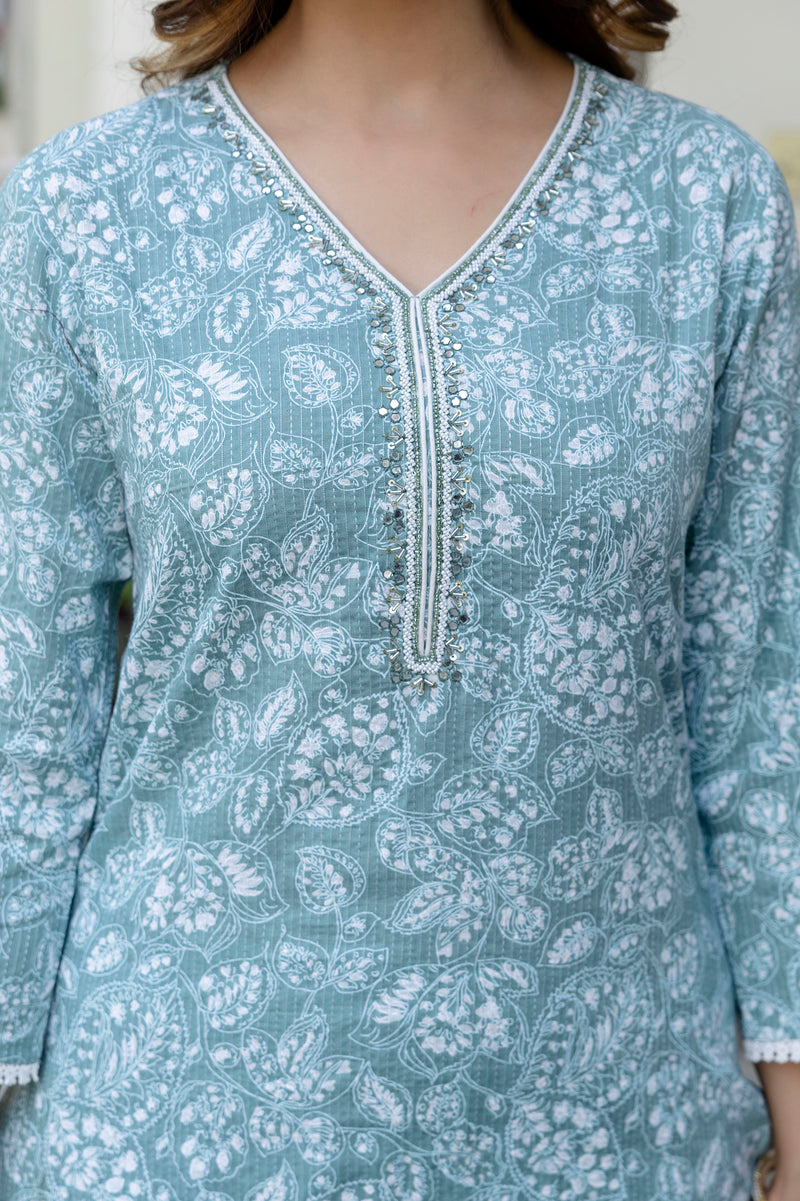 EthniFlair Floral Yoke Design Aari Work Kurta with Pyjamas & Dupatta